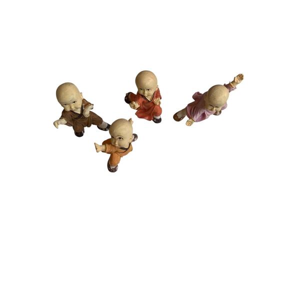 Vintage Set of 4 Baby Monk Resin Figurines Happiness 2.5" - Picture 6 of 9